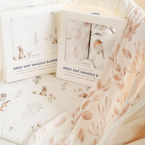 GRSSDER Swaddle Blankets 2 Pack Super Soft Jersey Knit for Baby Girls