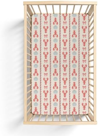Red Coastal Lobsters and Bows Crib Sheets 28x52
