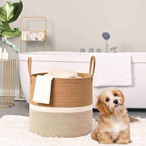 KAKAMAY Cotton Woven Storage Basket 18x18x16 Brown