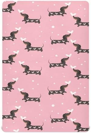 KICPOAY Dachshund and Hearts Crib Sheets for Baby Toddler 1