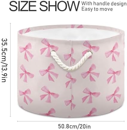Burbuja Pink Bow Storage Basket with Cotton Rope Handles