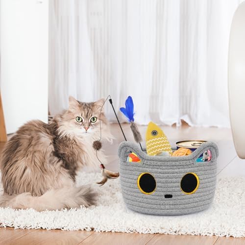 Cute Gray Cat Cotton Rope Storage Basket 85x45 Inches