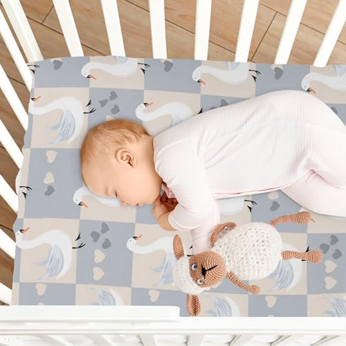ALAZA Swan Farm Grey Buffalo Plaid Crib Sheets for Boys and Girls