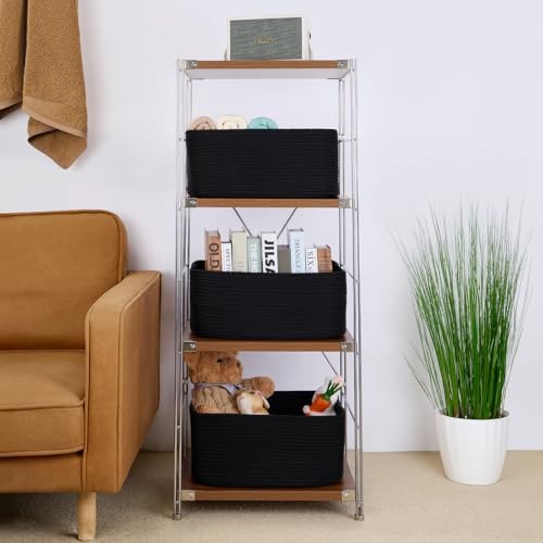 MiniArk 2-Pack Woven Rope Storage Baskets Black 17x13x75