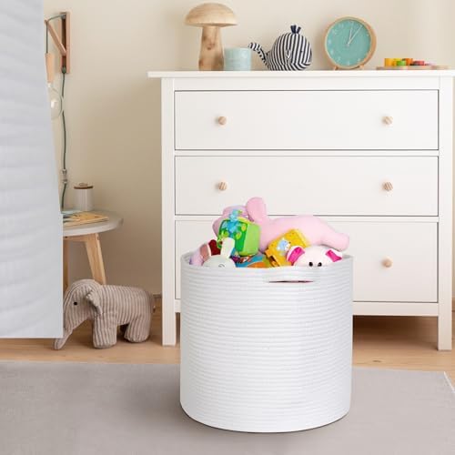 Large White Woven Storage Basket with Handles