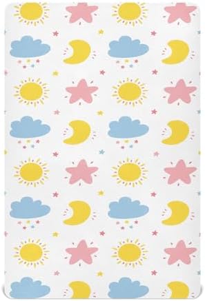 Cute Moon Cloud Star Sun Crib Sheet 52x28in