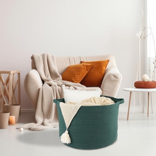 Large Cotton Rope Storage Basket 22x14 Dark Green