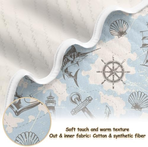 Baby Swaddle Blanket with Swordfish Ship Anchor Design