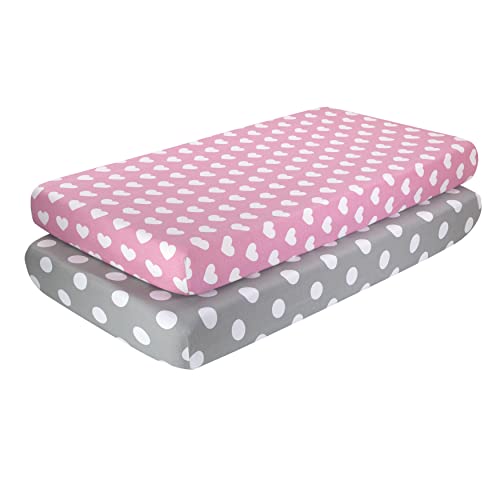 2 Pack Fitted Crib Sheets for Girls in Pink and Purple Designs