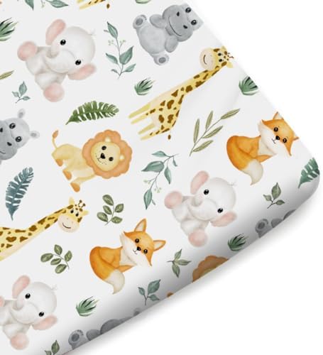 KASTLEE Jungle Safari Animals Crib Sheet for Girl Boy 52x28