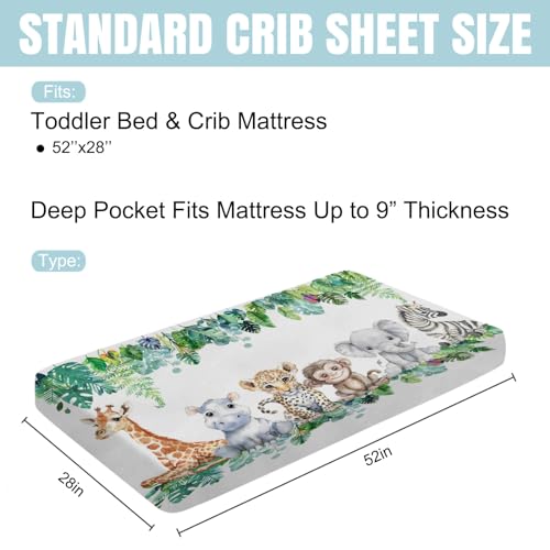 Hwmmbh Jungle Safari Crib Sheet 52x28 Fitted Leopard Elephant Giraffe Zebra Monkey