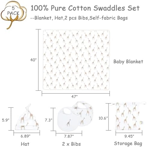 VigorSpring 5-Pack Newborn Swaddle Set with Hat Bibs and Bag