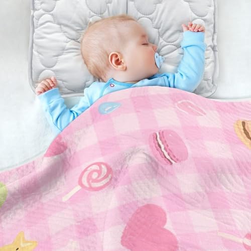 Custom Cute Pink Sweet Checker Heart Baby Blanket 30x40in