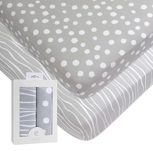 Crib Sheet Set 2 Pack 100 Jersey Cotton Grey White Stripes Dots