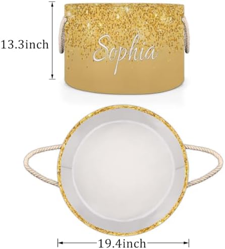 Personalized Yellow Glitter Storage Basket with Handles