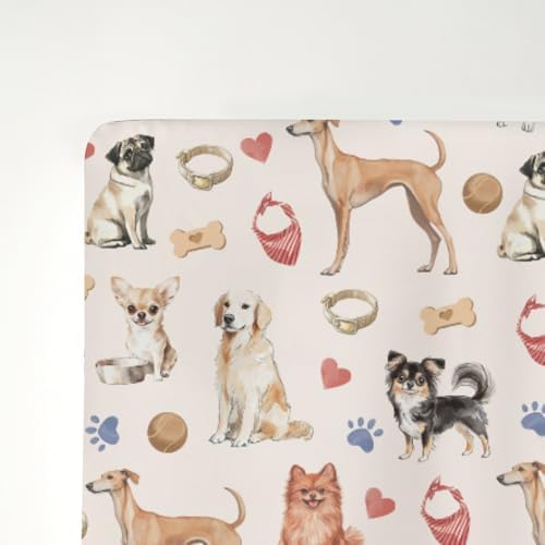 Watercolor Dogs Paws Heart Crib Sheet 52x28 Inch