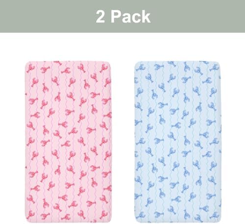 Pink Lobster Stripe Crib Sheets for Boys Girls 2 Pack