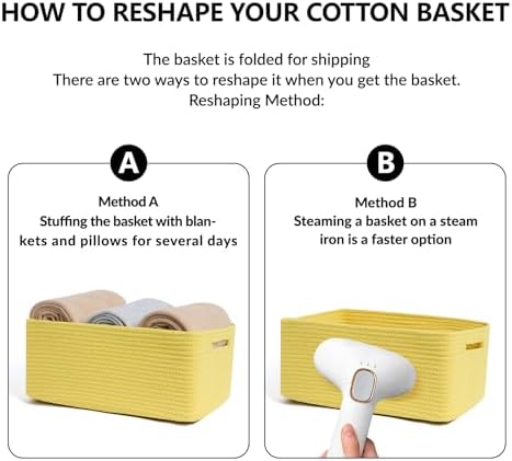 4-Pack Large Woven Storage Baskets for Clothes Toys 17x13x75 Yellow