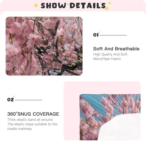 Wassud Cherry Blossom Crib Sheets Set for Boys Girls