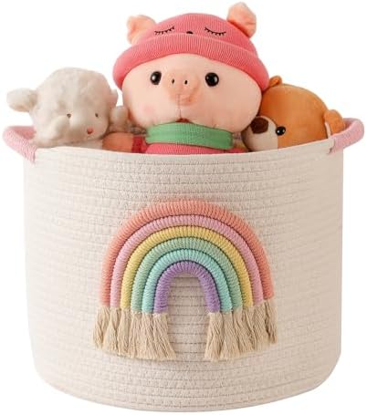 INough Rainbow Woven Cotton Toy Storage Basket for Kids