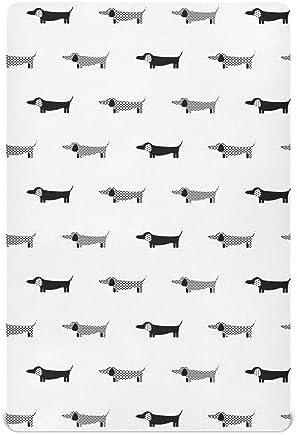 KICPOAY Fitted Crib Sheet Dachshund Black White Playard Sheet for Baby Toddler