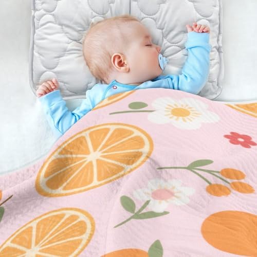 Custom Pink Berry Orange Pear Floral Swaddling Blanket for Baby Girl
