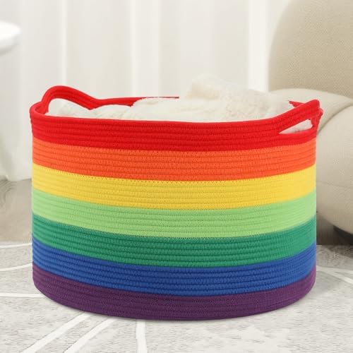 Eblog Large Woven Blanket Basket 20x13 Rainbow