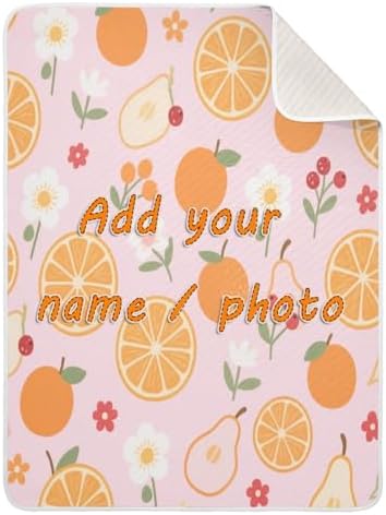 Custom Pink Berry Orange Pear Floral Swaddling Blanket for Baby Girl