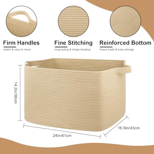 Extra Large 95L Woven Blanket Basket for Storage
