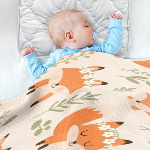 Custom Cute Animal Fox Flower Blanket for Baby Boy 1