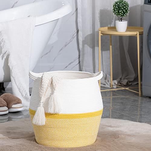 KAKAMAY Yellow 17x17 Cotton Woven Storage Basket