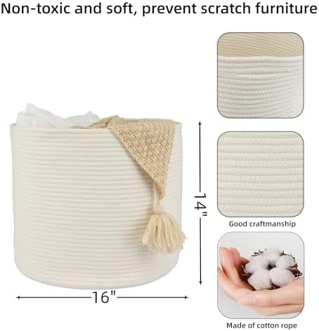Cotton Rope Storage Basket for Kids Baby 16x14 Round Woven Basket