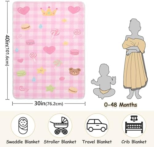 Custom Cute Pink Sweet Checker Heart Baby Blanket 30x40in