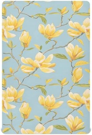 ALAZA Yellow Magnolia Crib Sheets with Blue Background