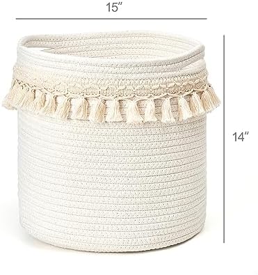 Mkono Macrame Cotton Rope Basket with Tassel Boho Decor