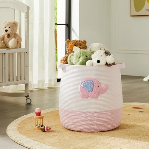 MOJOSCEND 65L Pink Elephant Laundry Basket for Kids