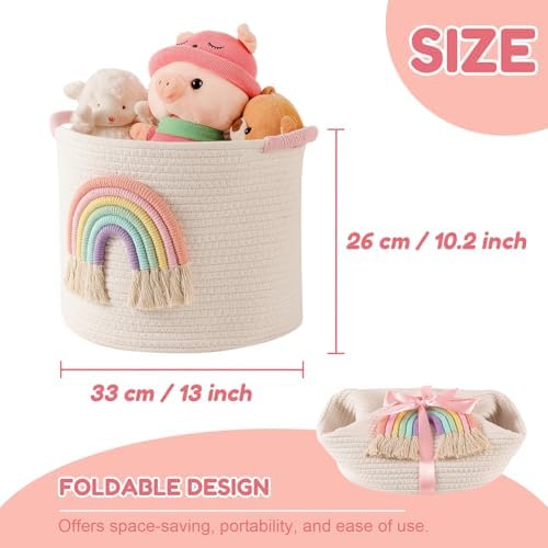 INough Rainbow Woven Cotton Toy Storage Basket for Kids