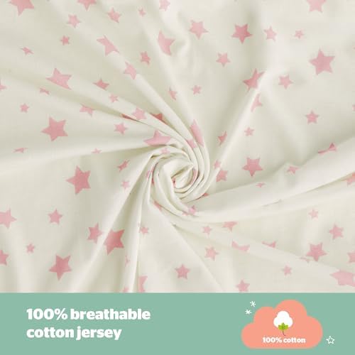 Safe Nights Moses Basket Fitted Sheet Pink Stars Pack of 2