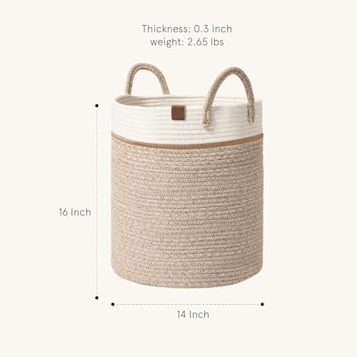 LA JOLIE MUSE Woven Cotton Laundry Basket 16x14x14 Inches