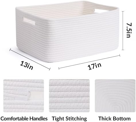 MiniArk Woven Storage Baskets 2 Pack 17x13x75 Off White