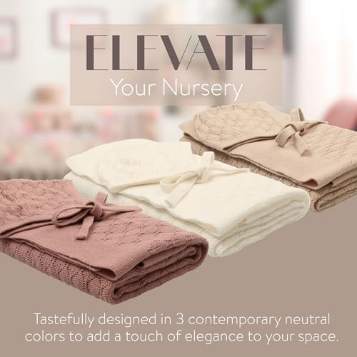 Pointelle Knit Baby Blanket with Bonnet - Cream 29 x 36
