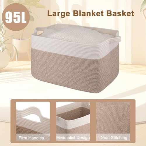 OIAHOMY 95L Woven Blanket Basket with Handle