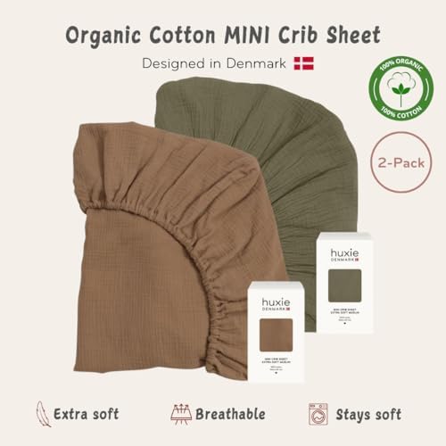 Huxie Mini Crib Sheets - Organic Cotton Muslin Fitted 24 x 38