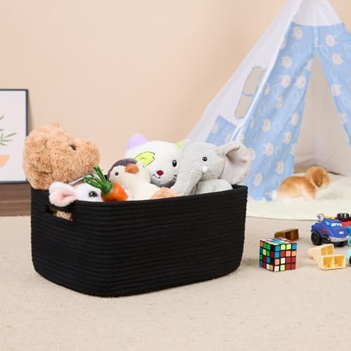 MiniArk 2-Pack Woven Rope Storage Baskets Black 17x13x75