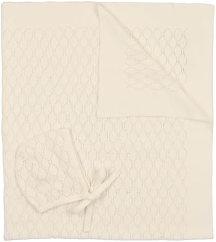 Pointelle Knit Baby Blanket with Bonnet - Cream 29 x 36