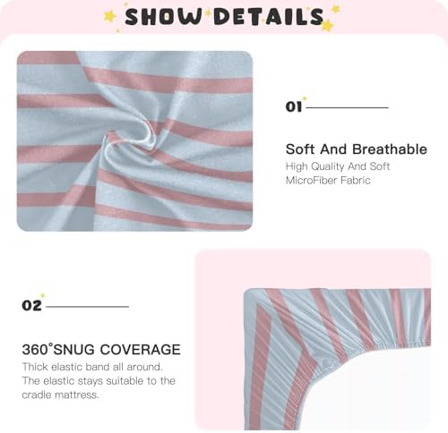 Gbjiemia Pink Blue Stripe Crib Sheets for Neutral Bassinet