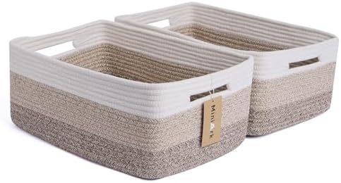 MiniArk Woven Rope Storage Baskets 2 Pack Gradient Brown 17x13x75