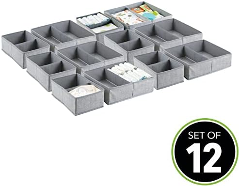 mDesign Fabric Drawer Organizer Bins Set of 2 Gray