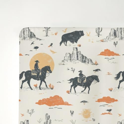 Retro Cowboys Sunset Baby Crib Sheets 52x28 Inch