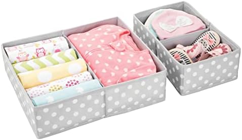 mDesign Fabric Drawer Organizer Bins GrayWhite Polka Dot Set of 2